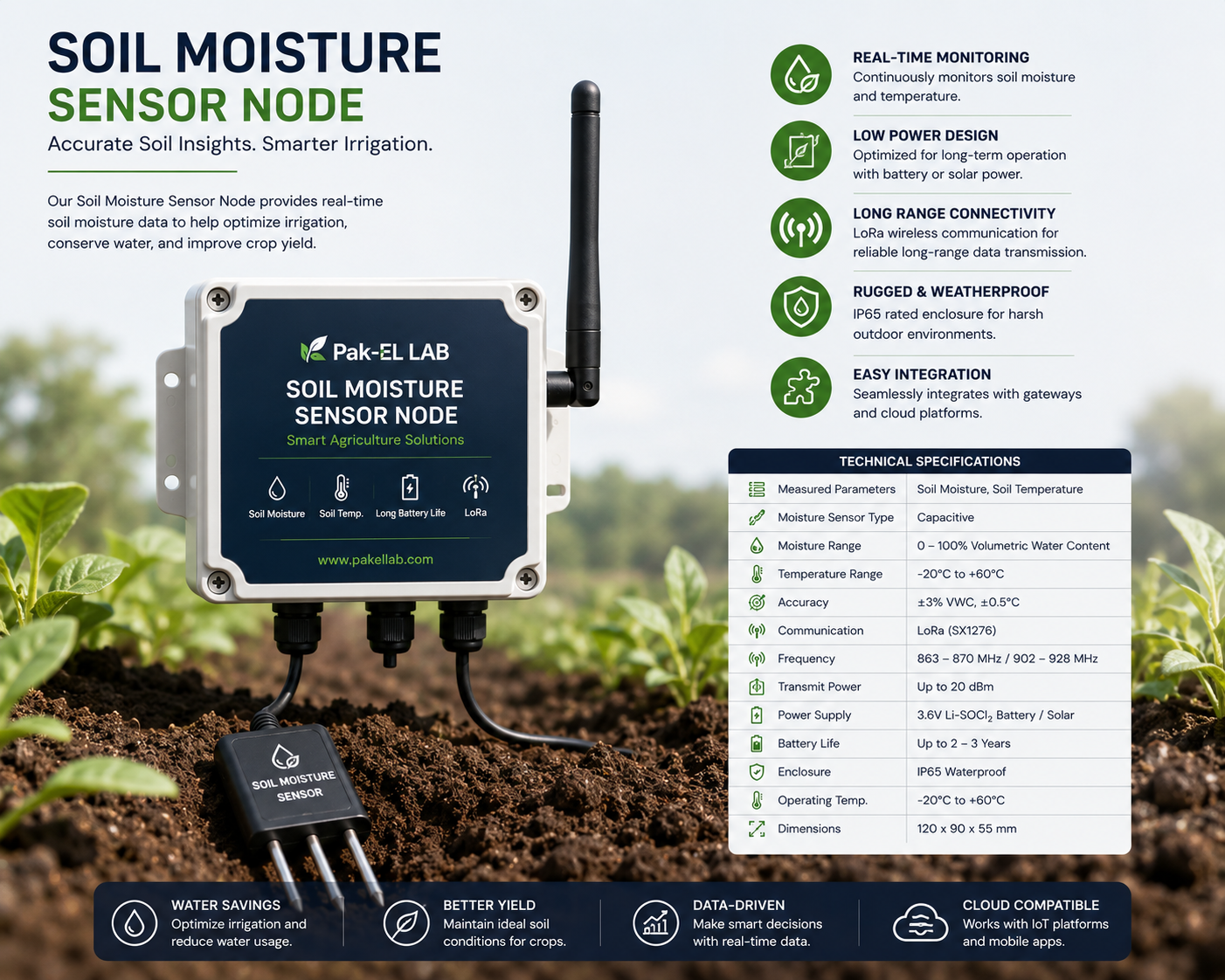IrrigTech Soil Moisture Sensor Node staked in a crop row